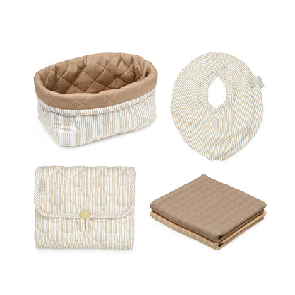 CamCam Copenhagen　ベビーケアギフト4点セット  Stripes Camel｜オーガニックコットン 出産祝いギフト