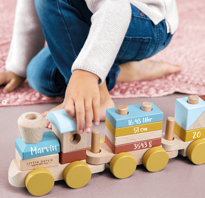 Little Dutch  木製トレインブロック 2色｜名入れ・誕生日入り｜記念フォトに映える！限定エディション