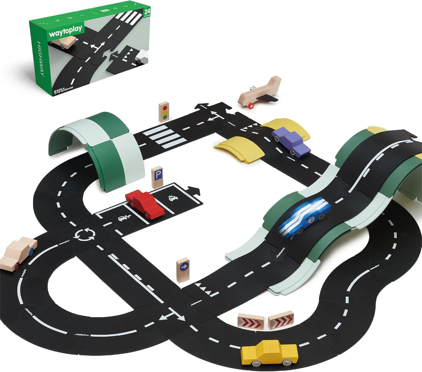 waytoplay　ハイウェイ 道路セット　24ピース｜柔らかく防水・室内外で遊べる