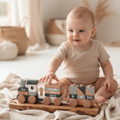 Little Dutch  木製トレインブロック 2色｜名入れ・誕生日入り｜記念フォトに映える！限定エディション