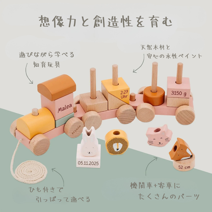trixie  木製トレインブロック  名入れ・誕生日入り｜3デザイン　記念フォトに映える！
